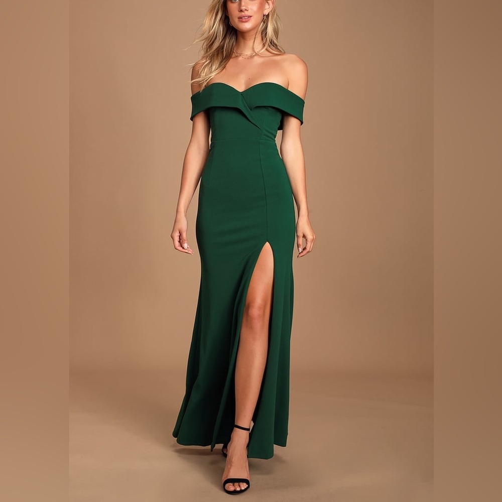 NWTs Song of Love Hunter Green Off-the-Shoulder Maxi Dress
